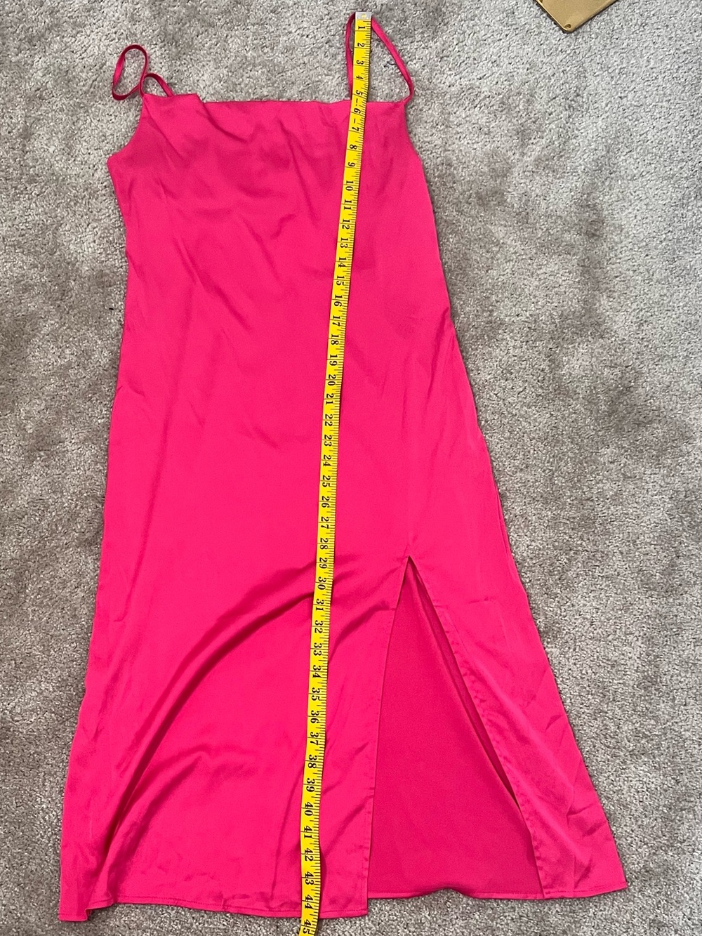 Forever 21 Pink Satin Cowl Neck Slip Dress Side Slit Midi S NWT chic vibrant - Picture 9 of 9